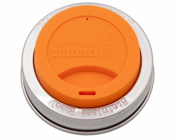 Orange and silver lid with 'mason jar lifestyle' branding on a white background