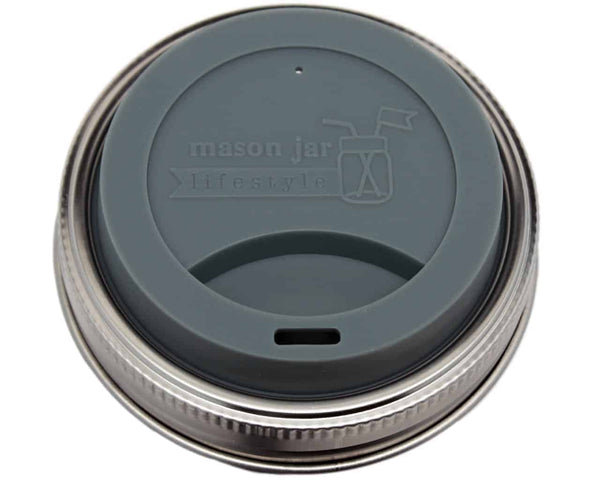 Gray lid with 'mason jar lifestyle' branding on a white background