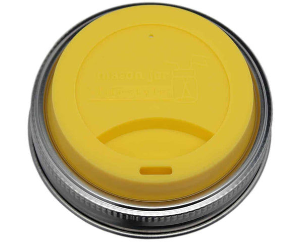 Yellow lid with black rim on a white background