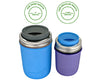 Two reusable jars with lids, one blue and one purple, on a white background. Transform your Mason jars into eco-friendly tumblers with Silicone Drinking Lids and Stainless Steel Bands from Clozist. BPA-free, LFGB-certified, and dishwasher safe. Perfect for smoothies, coffee, or toddler sippy cups. Shop the sustainable Amazon alternative!