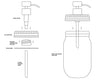 Technical drawing of a soap dispenser with labeled parts on a white background