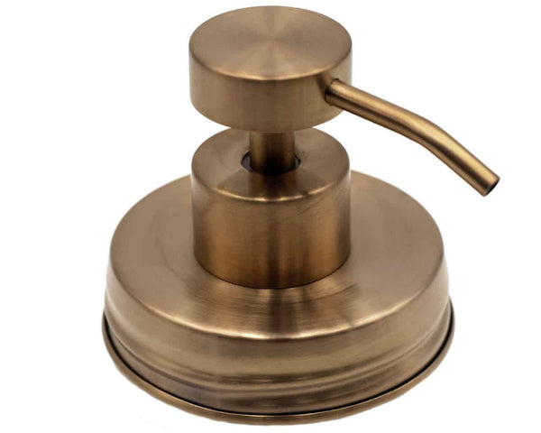 Bronze soap dispenser on a white background. Upgrade your home with the Rose Gold Soap Pump Lid Kit at Clozist. Turn regular mouth Mason jars or upcycled bottles into elegant, eco-friendly dispensers. Durable stainless steel with a stylish copper finish. The perfect green gift for a sustainable home!