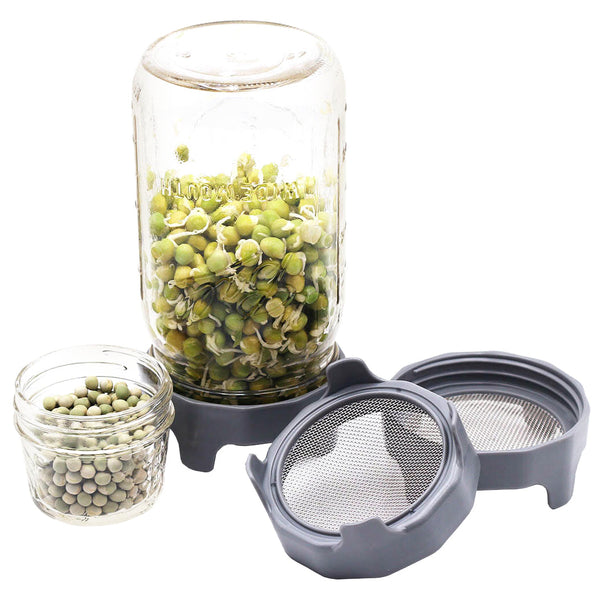 Rust Proof Sprouting Lid with Built-In Stand for Wide Mouth Mason Jars