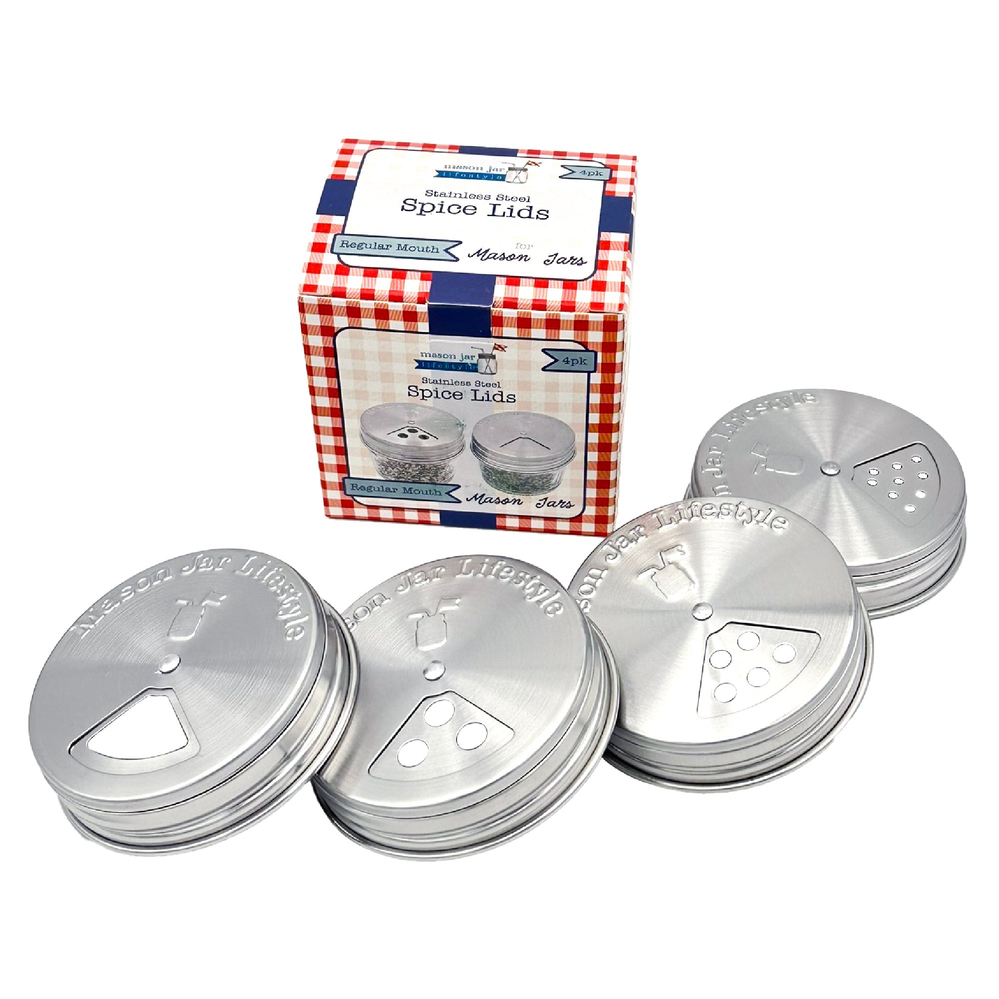 Spice Shaker Stainless Steel Lids for Mason Jars 4 Pack