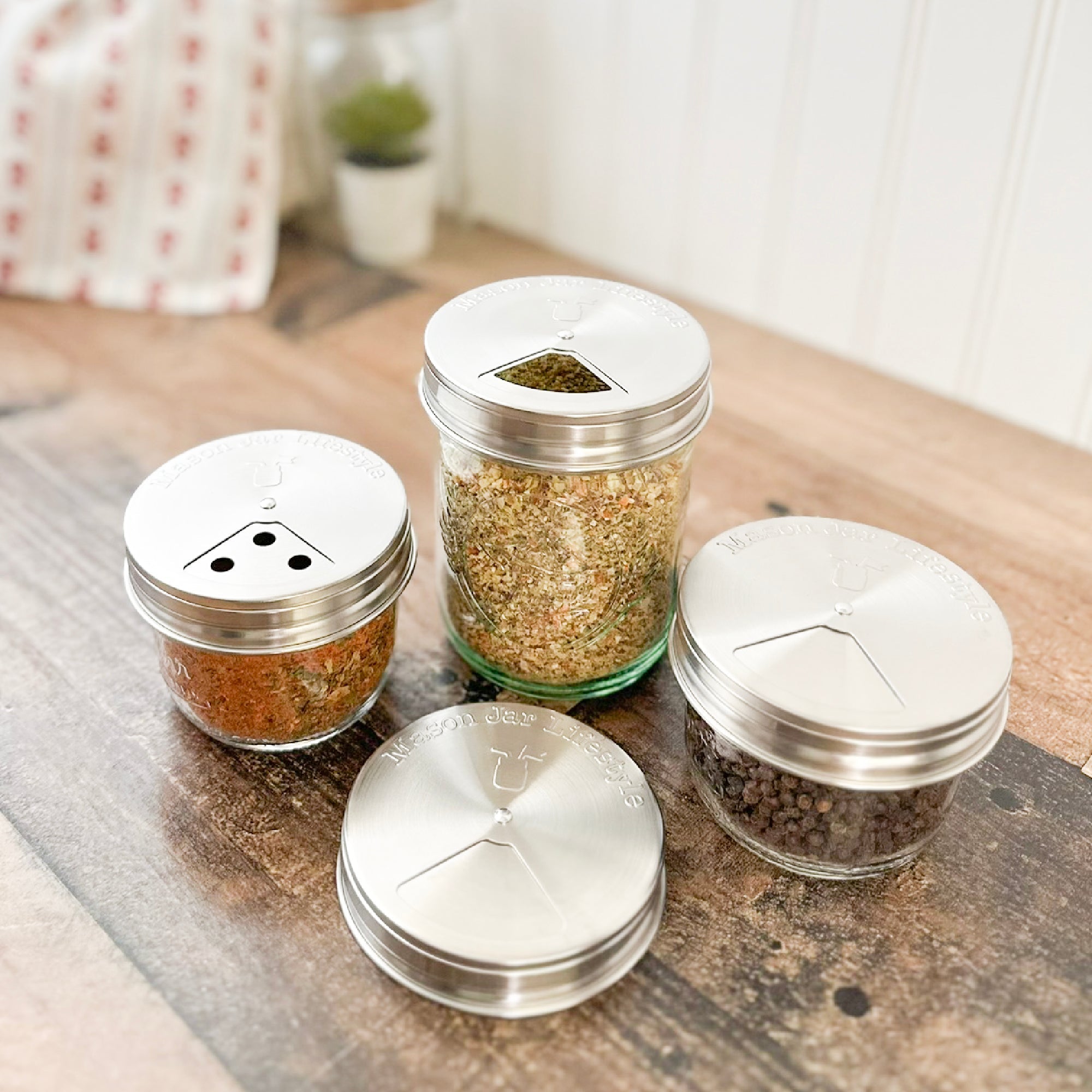 Spice Shaker Stainless Steel Lids for Mason Jars 4 Pack