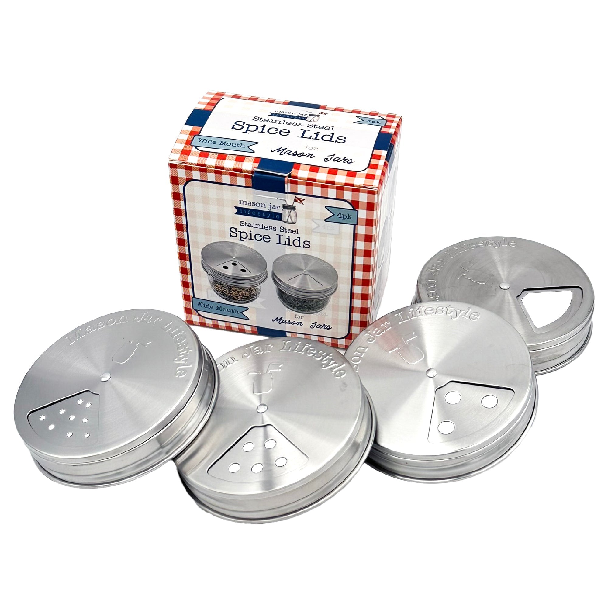 Spice Shaker Stainless Steel Lids for Mason Jars 4 Pack