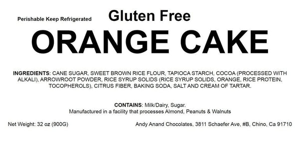 Whole 9-inch Andy Anand gluten-free orange cake gift-ready in designer packaging, ships nationwide