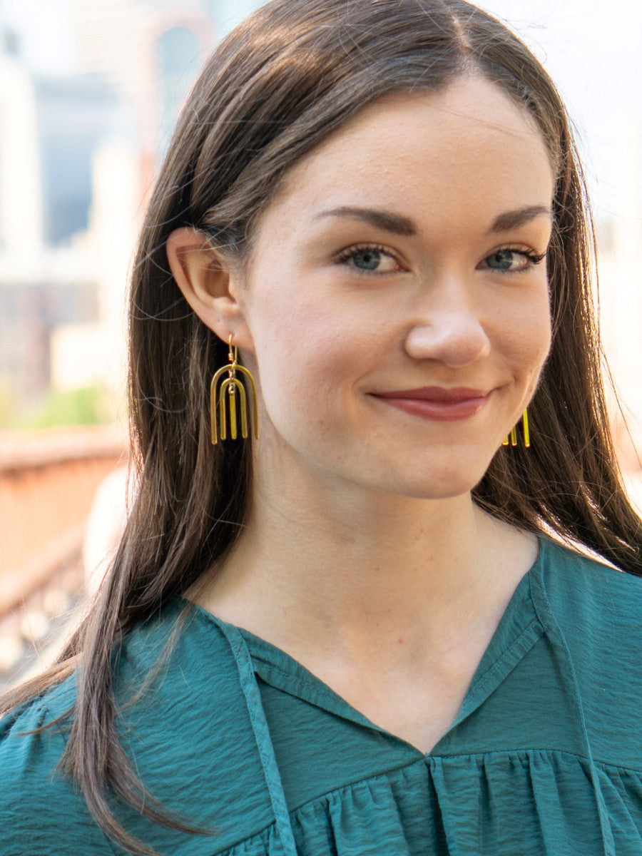 Brass arch dangle earrings — lightweight handmade jewellery by Fair Anita