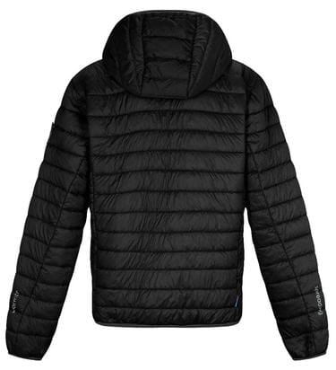 Black puffer jacket on a white background
