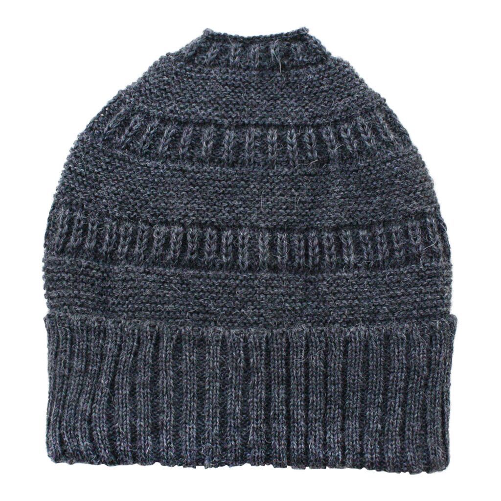 Dark gray knit beanie on a white background