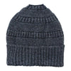 Dark gray knit beanie on a white background
