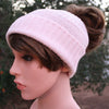 Pink messy bun alpaca hat with open top for ponytail by Purely Alpaca