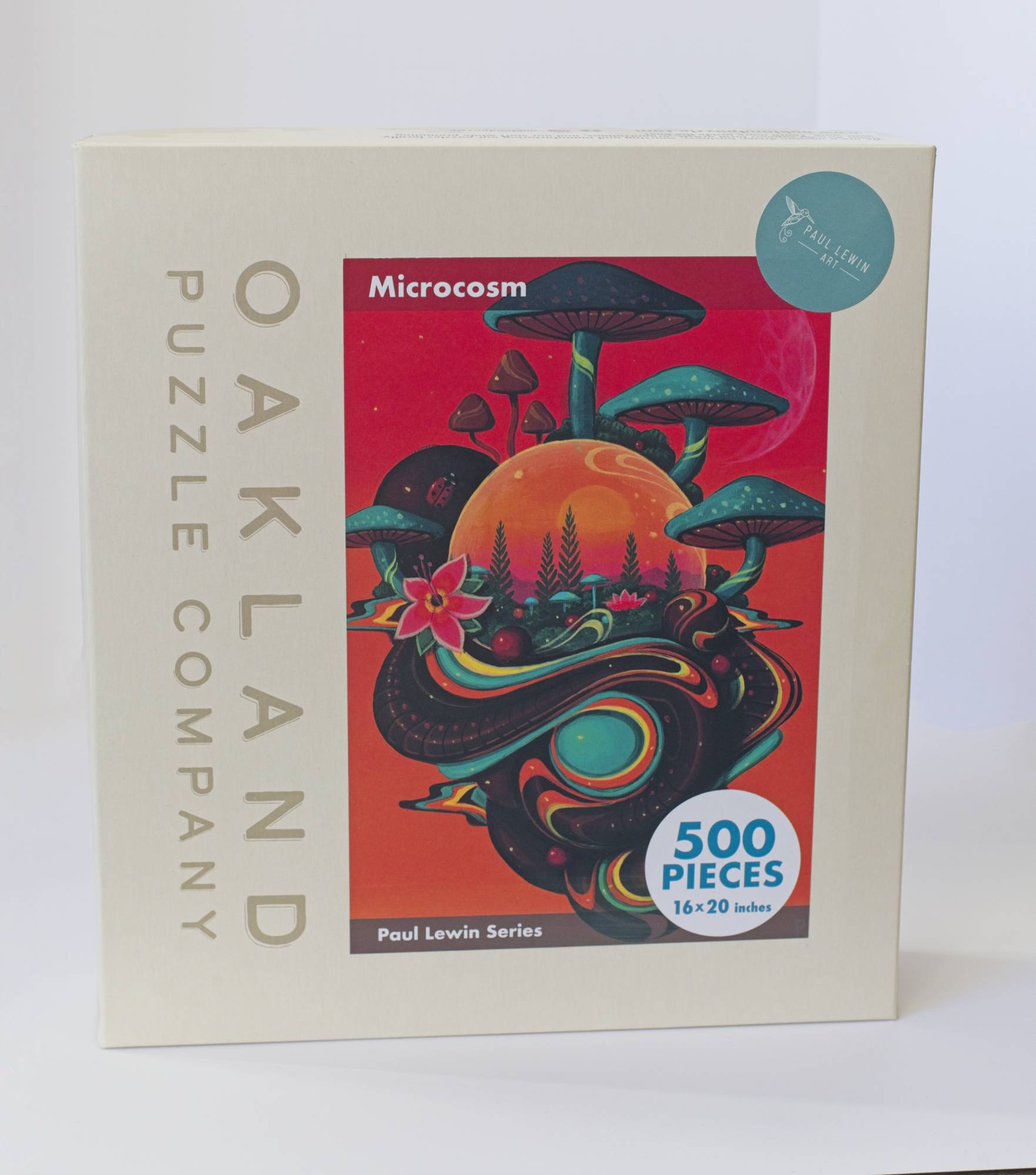 Giftable box for the Microcosm 500-piece jigsaw puzzle from Oakland Puzzle Company