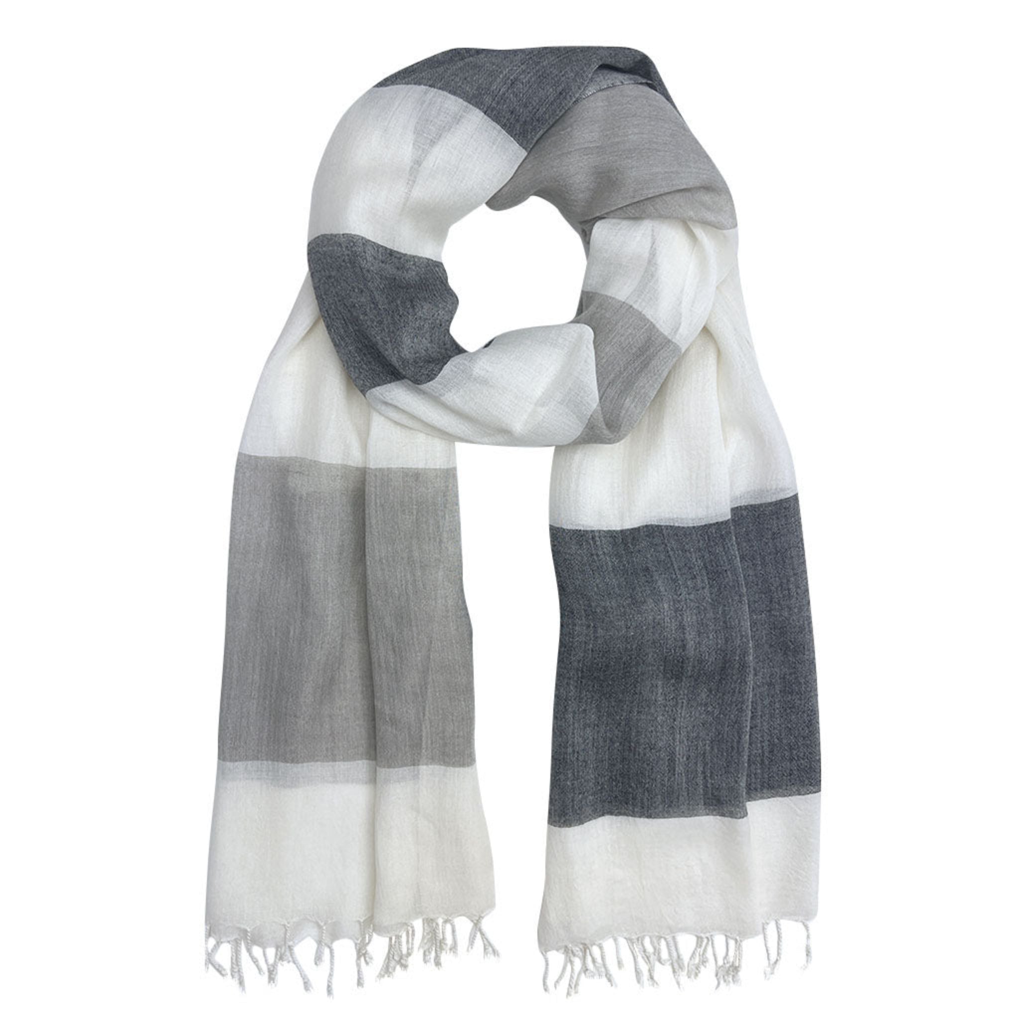 Striped scarf with gray and white colors on a white background
