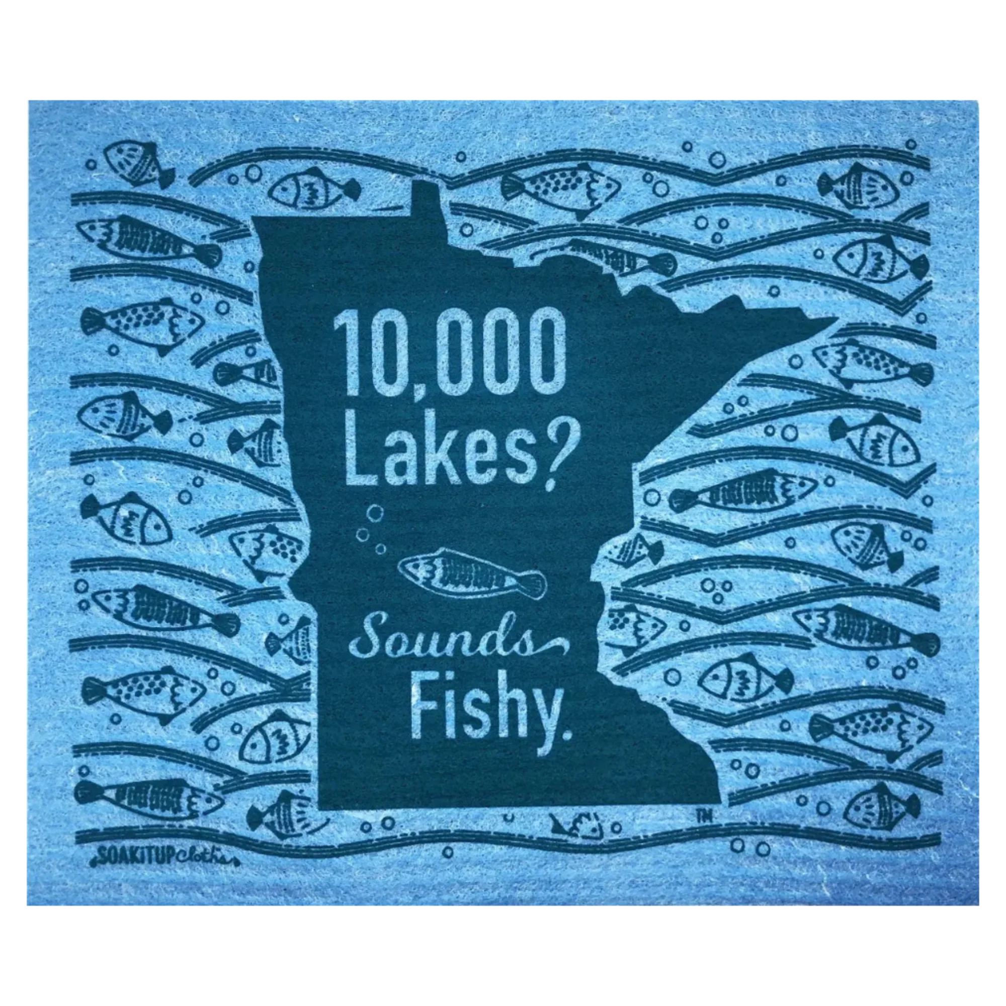 Minnesota 10,000 Lakes eco-friendly Swedish dishcloth by Soak iT Up — reusable and compostable cellulose and cotton sponge cloth, 8 by 6.75 inches