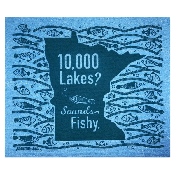 Minnesota 10,000 Lakes eco-friendly Swedish dishcloth by Soak iT Up — reusable and compostable cellulose and cotton sponge cloth, 8 by 6.75 inches