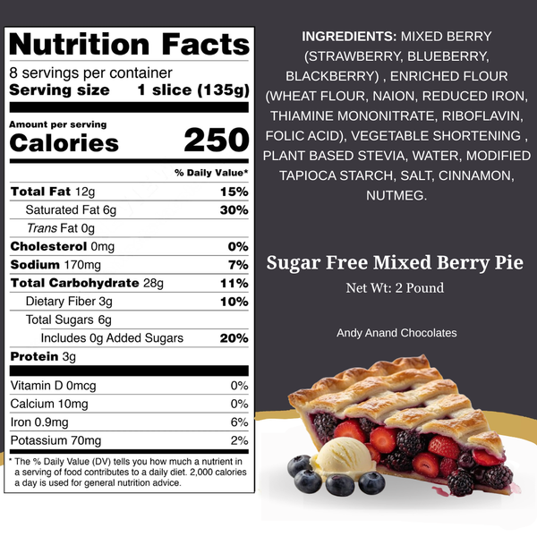 Andy Anand Sugar-Free Mixed Berry Pie 2.6 lbs – Keto & Diabetic-Friendly