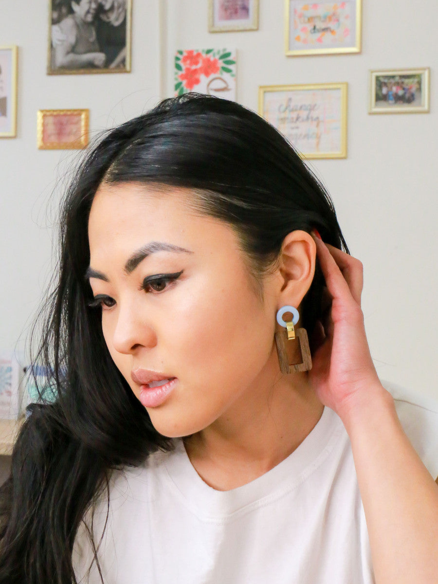 Fair Anita Modern Connection Earrings – handcrafted wood and resin dangle earrings, nickel-free
