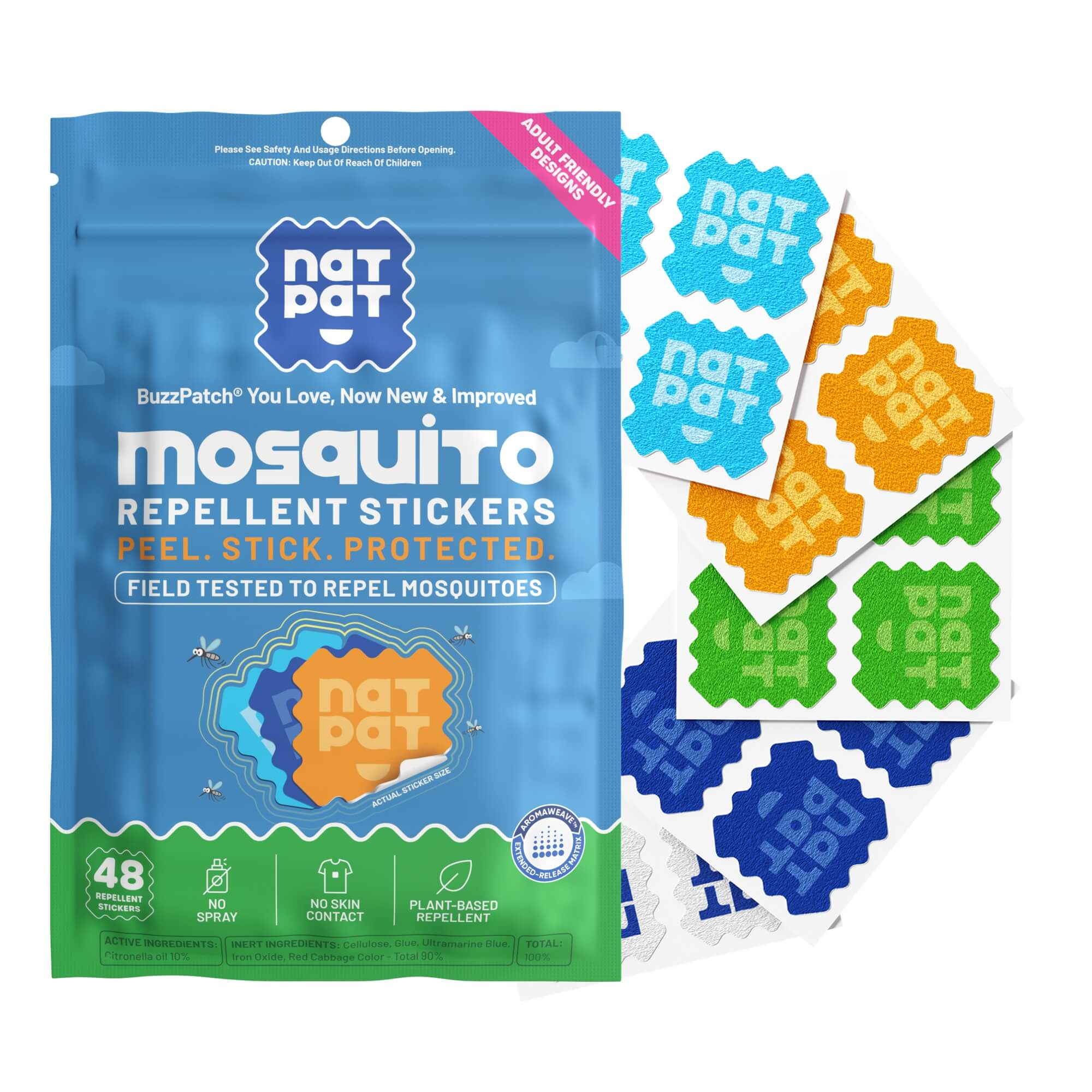Natural Mosquito Repellent Patches for Adults — DEET-Free Plant-Based Bug Protection | No Skin Contact, No Chemicals, Long-Lasting