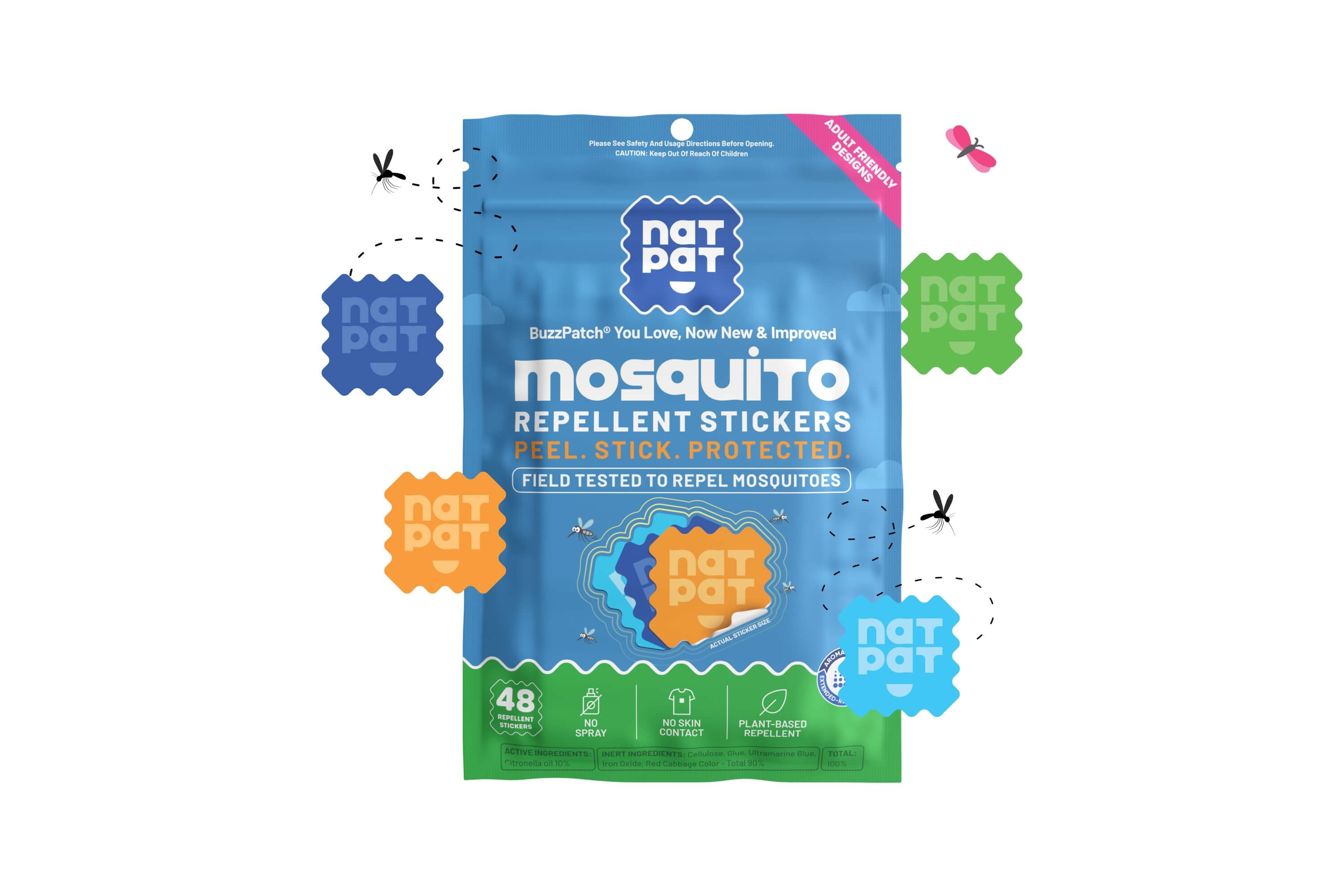 Natural Mosquito Repellent Patches for Adults — DEET-Free Plant-Based Bug Protection | No Skin Contact, No Chemicals, Long-Lasting