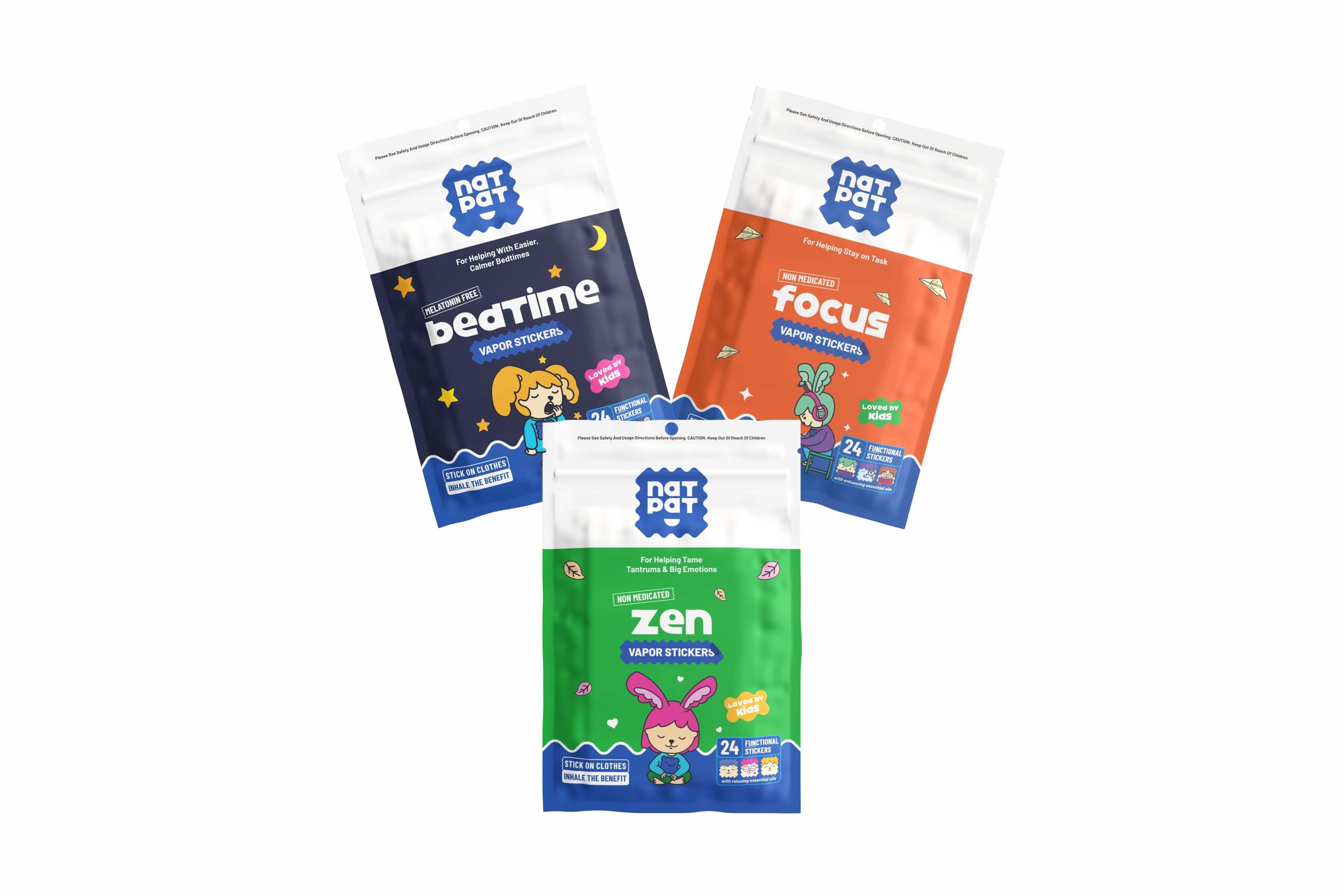NatPat essential oil patches bundle with ZenPatch, FocusPatch and SleepyPatch for natural family wellness