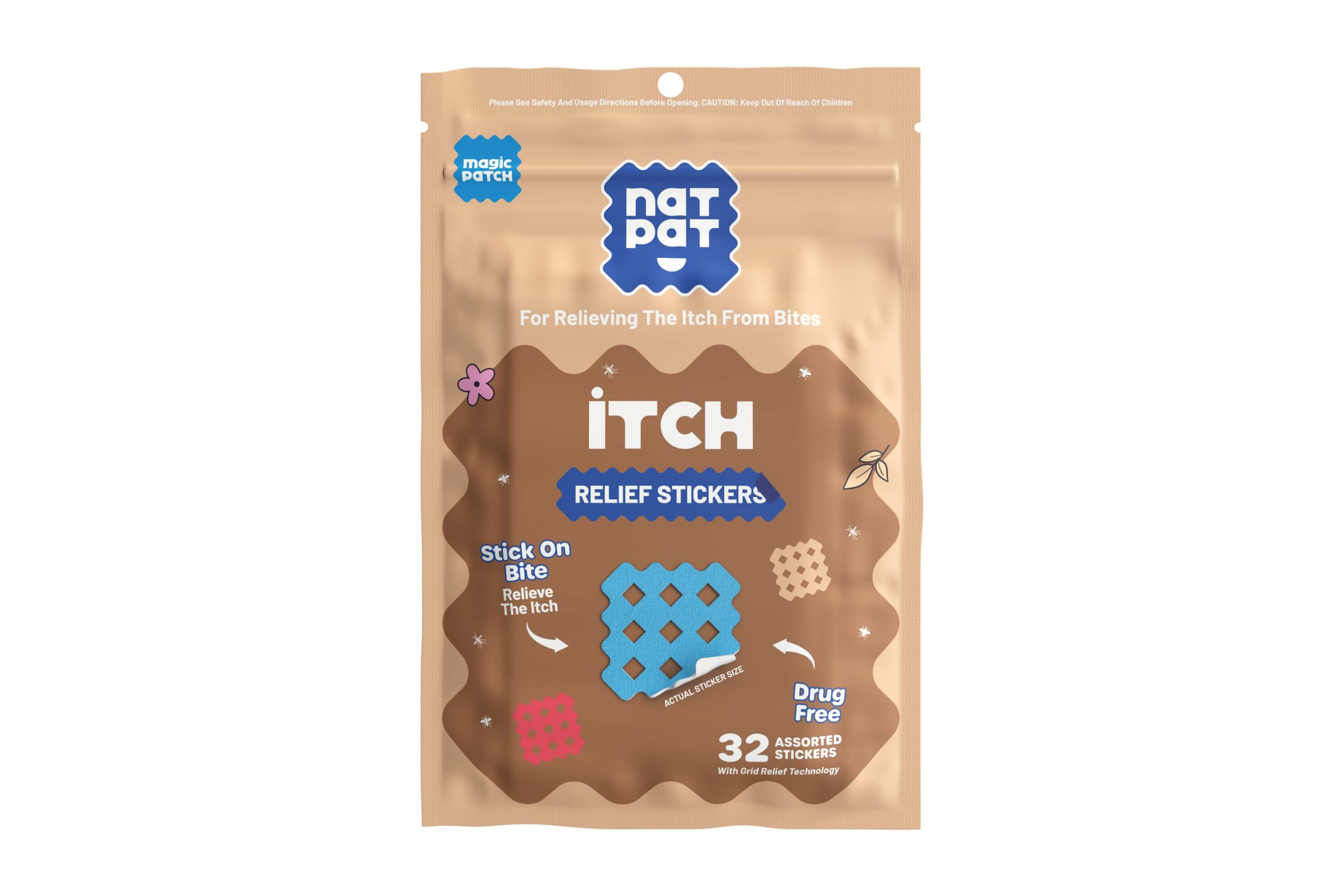 MagicPatch Itch Relief Patches packaging — plant-based, chemical-free itch relief for sensitive skin