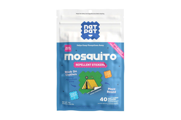 Package of NatPat mosquito repellent stickers on a white background