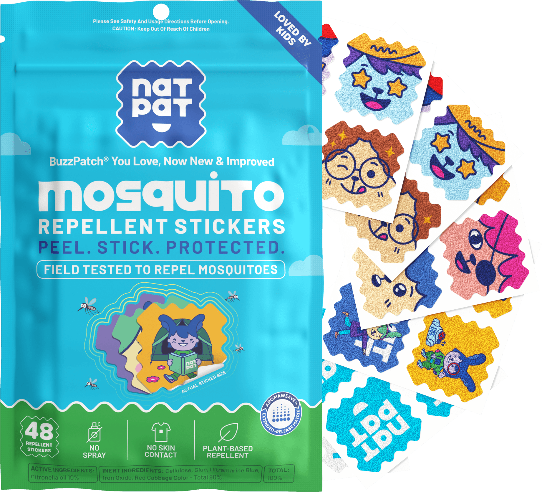 NATPAT Kids Mosquito Repellent Patches — DEET-Free Natural Citronella & Eucalyptus Bug Protection for Babies & Children | Up to 8 Hours