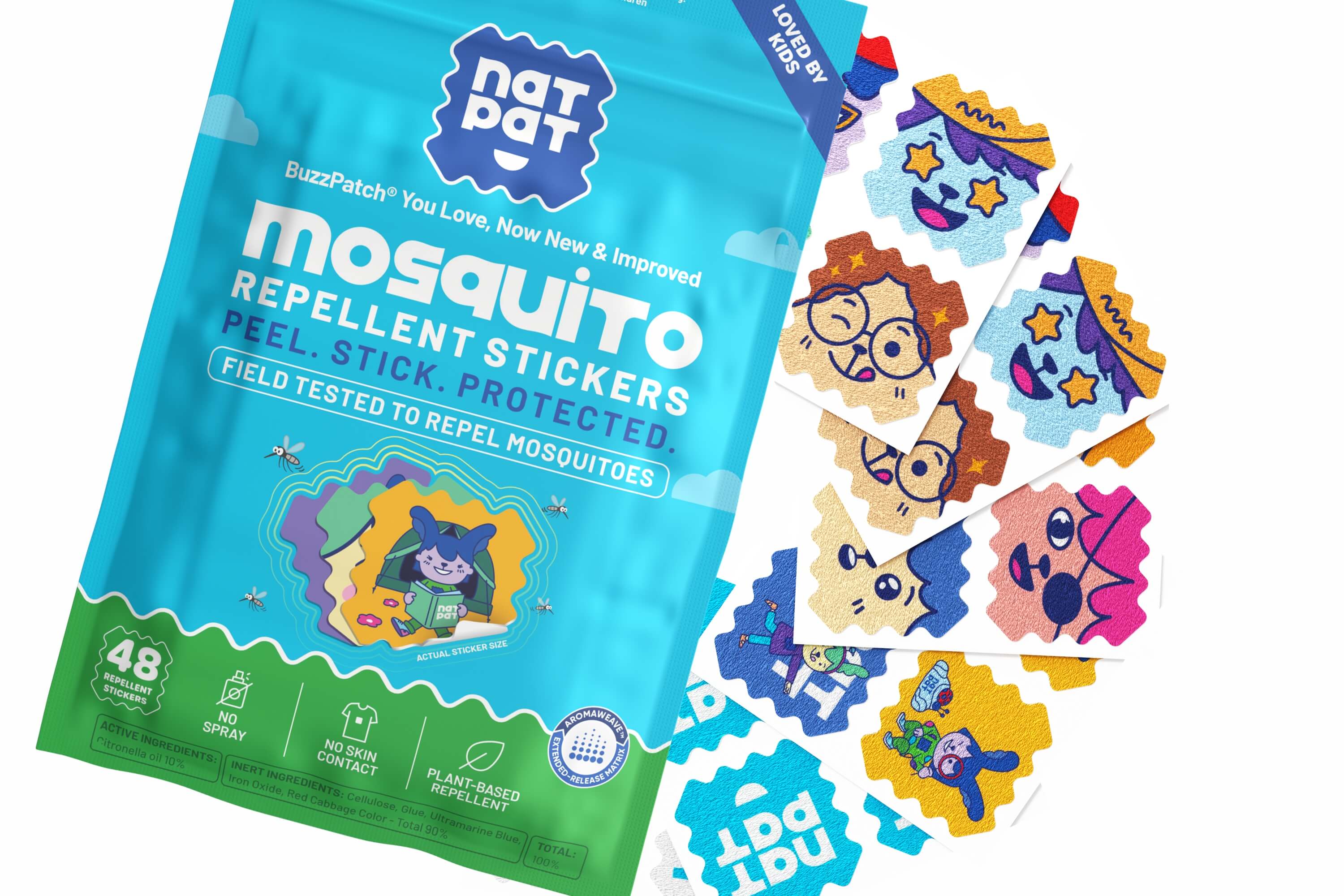 NATPAT Kids Mosquito Repellent Patches — DEET-Free Natural Citronella & Eucalyptus Bug Protection for Babies & Children | Up to 8 Hours