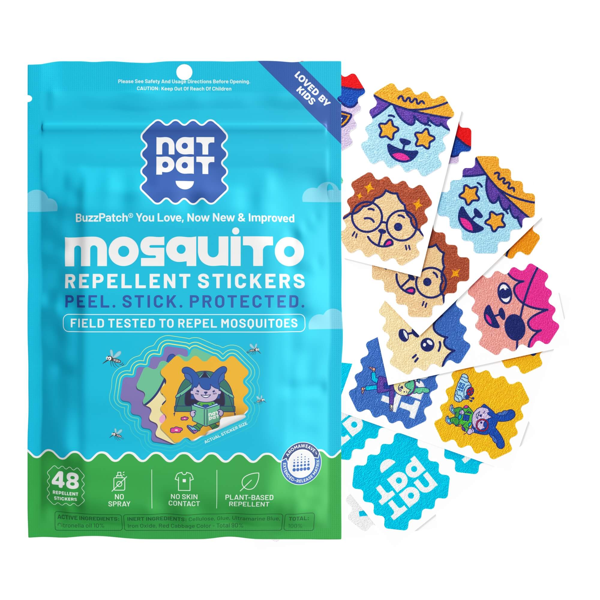 NATPAT Kids Mosquito Repellent Patches — DEET-Free Natural Citronella & Eucalyptus Bug Protection for Babies & Children | Up to 8 Hours