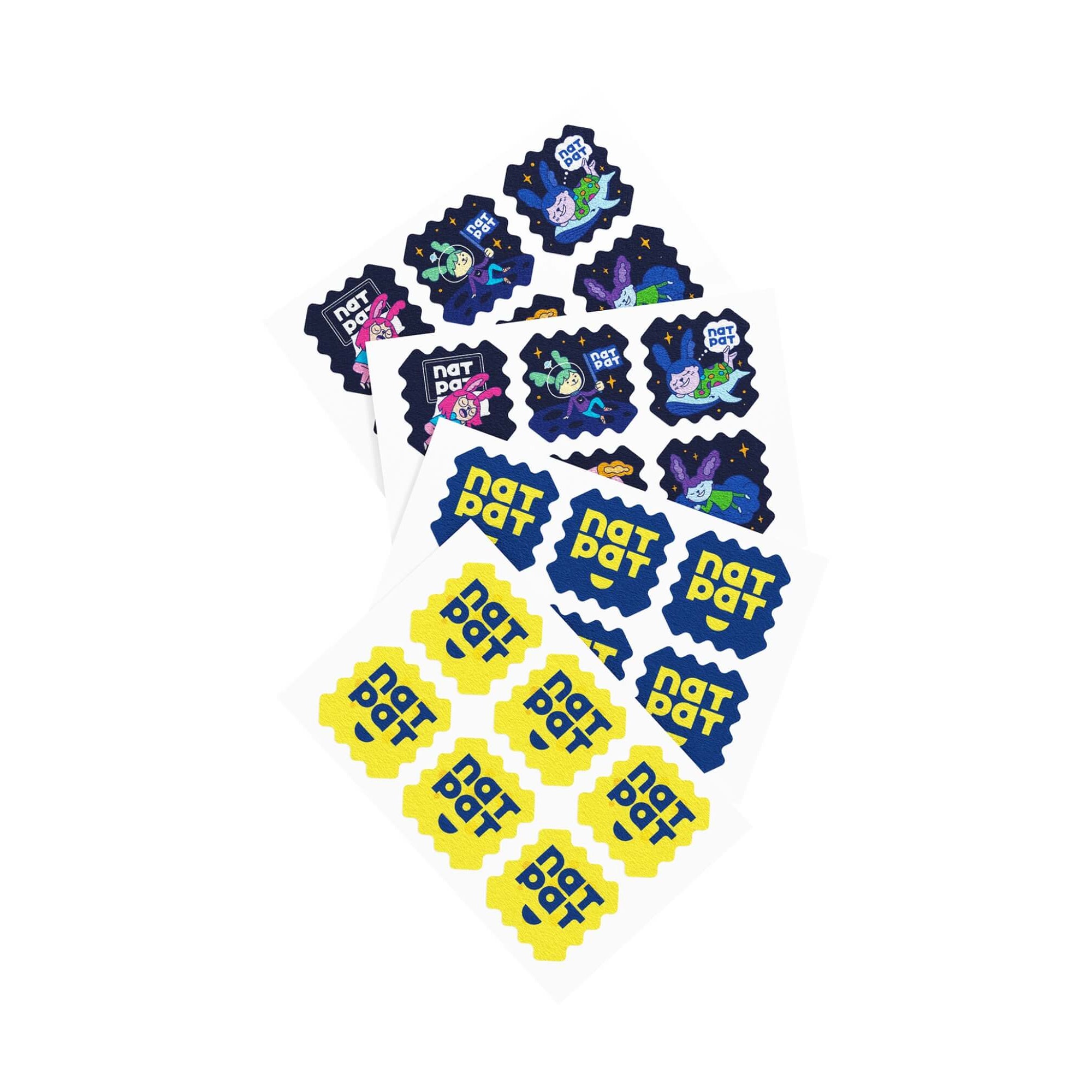 Collection of colorful stickers with 'not pot' text on a white background