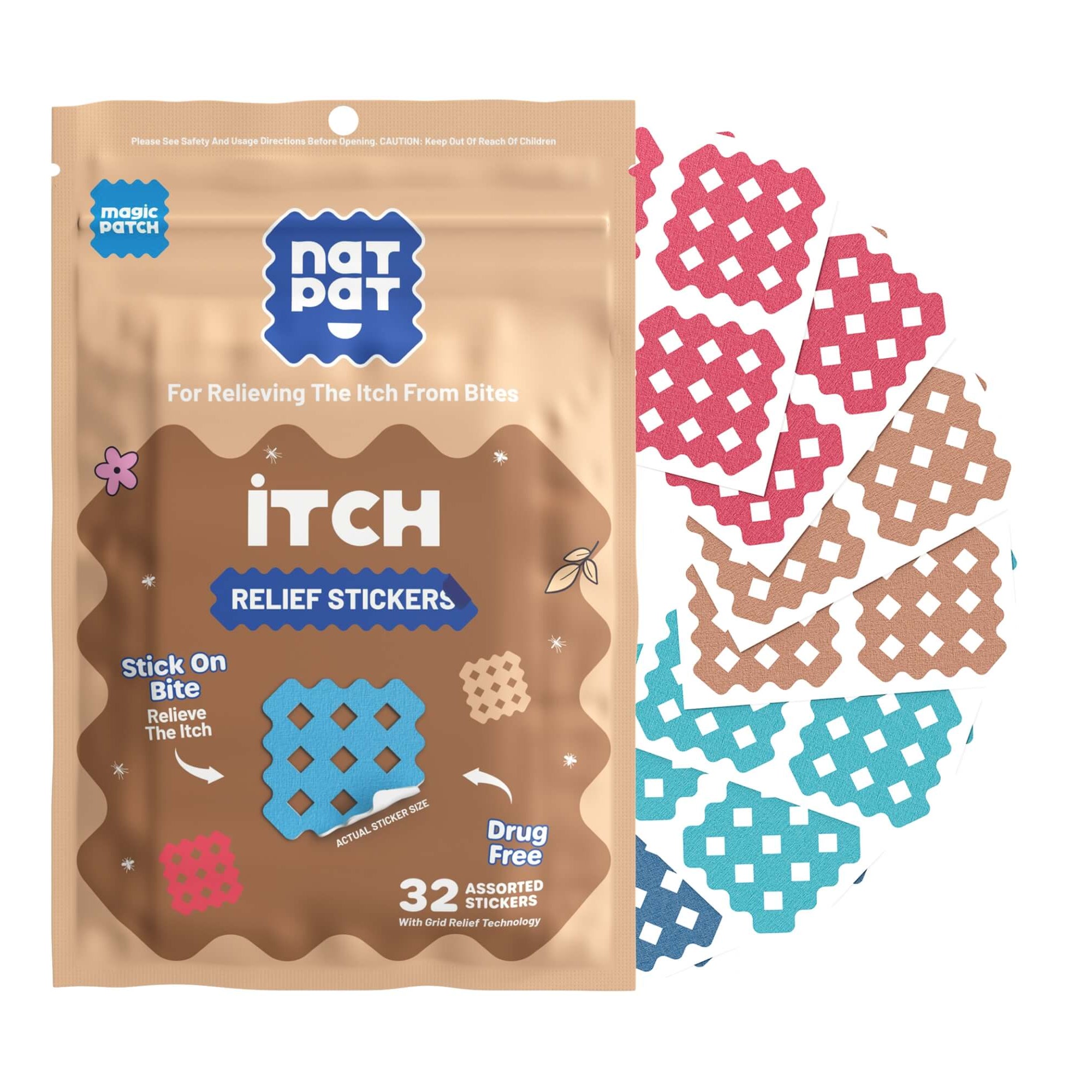 BuzzPatch mosquito repellent stickers and ItchyPatch relief patches from NATPAT Anti Mosquito Bundle