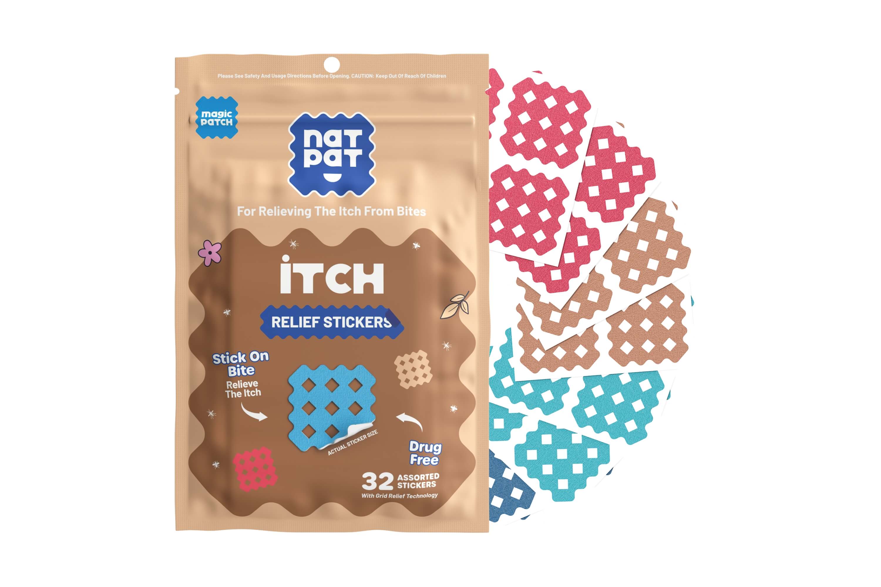 NATPAT BuzzPatch natural mosquito repellent stickers and ItchyPatch bite relief patches bundle contents