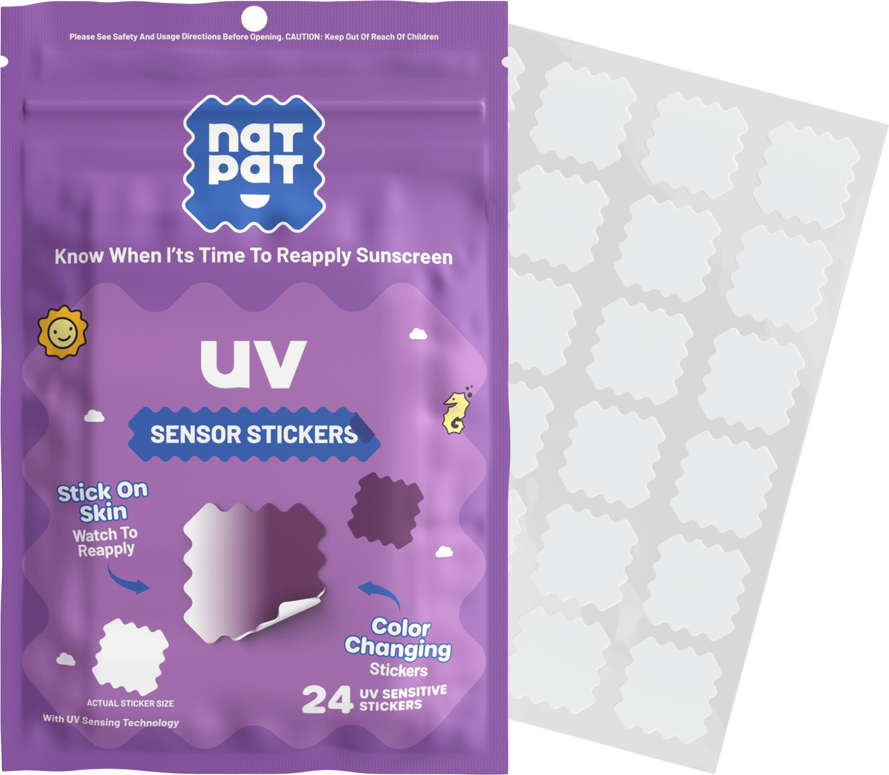 NATPAT SunnyPatch UV-Detecting Stickers — Color-Changing Sunscreen Reminder for Kids & Babies
