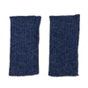 Pair of blue knitted fingerless gloves on a white background