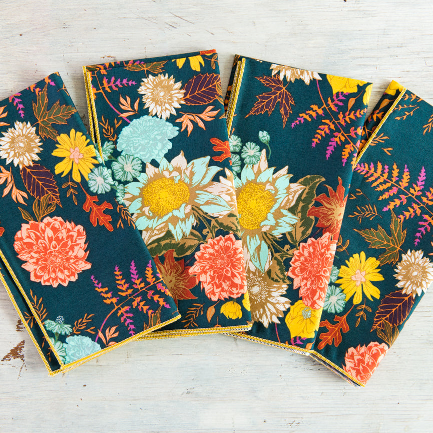 Navy blue floral cotton cloth napkins set of four by Dot and Army