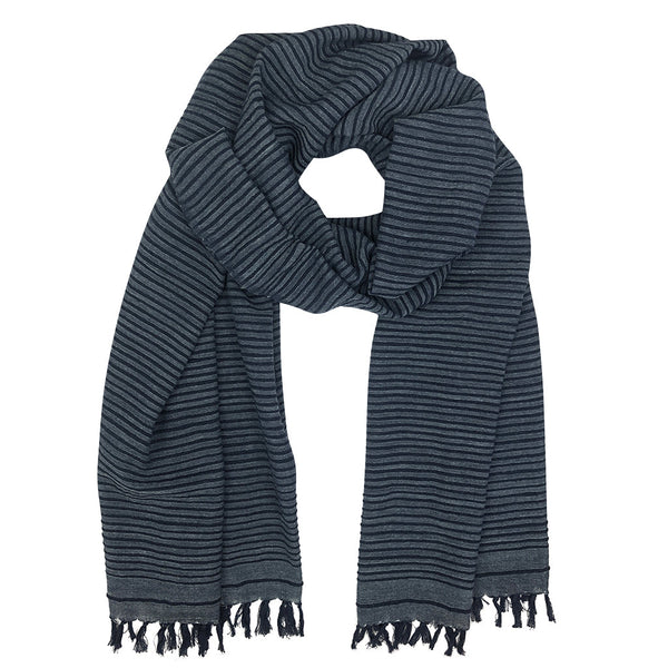 Striped scarf with fringes on a white background