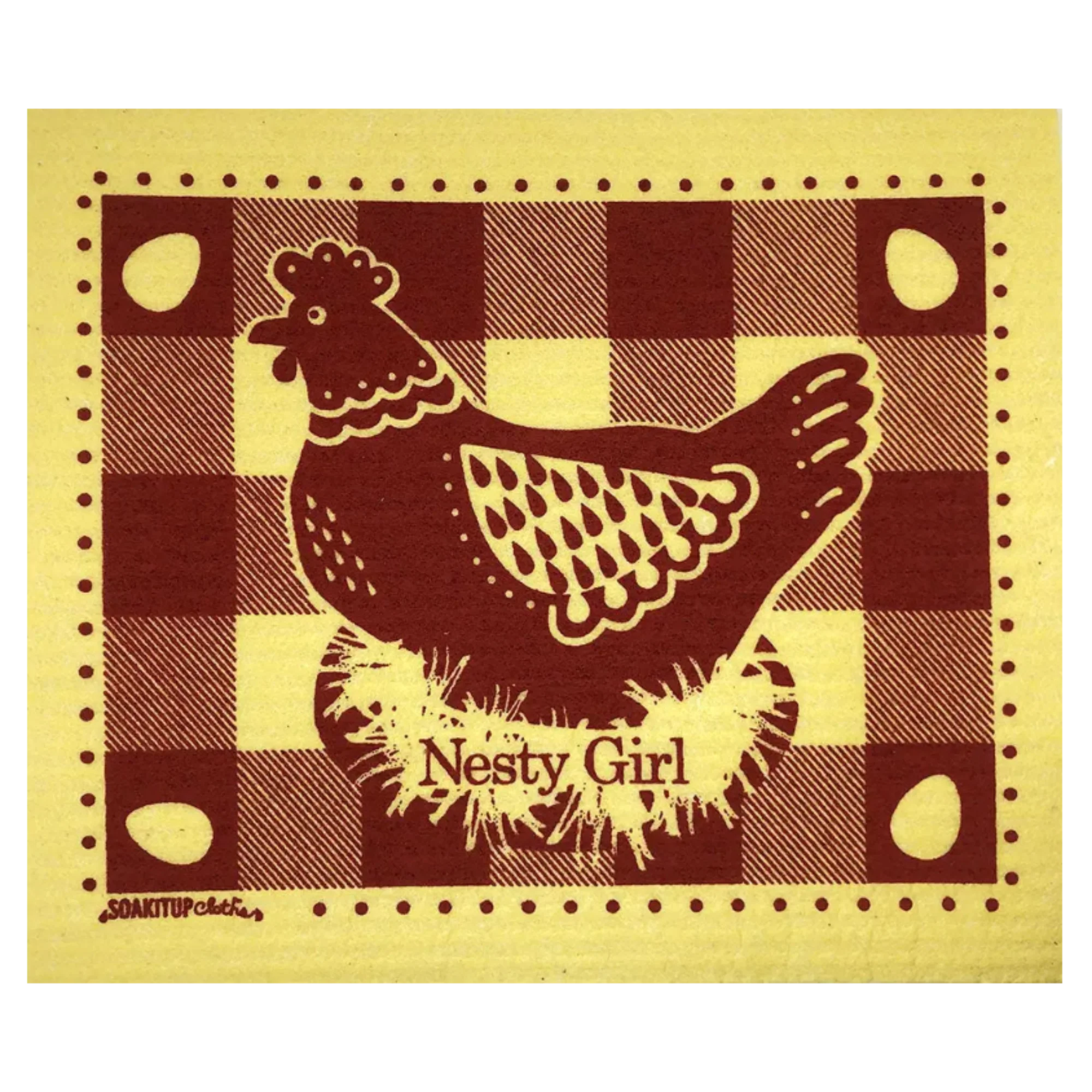 Nesty Girl Hen yellow eco Swedish dishcloth by Soak iT Up, made from 70% cellulose and 30% cotton