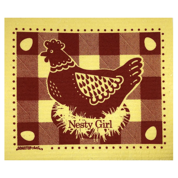 Nesty Girl Hen yellow eco Swedish dishcloth by Soak iT Up, made from 70% cellulose and 30% cotton