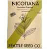 Jasmine Scented Nicotiana alata seed packet from Seattle Seed Company with creamy white night-fragrant flowers