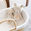 Close-up of soft white cotton basket liner designed for Plum+Sparrow No Hood Moses Baskets