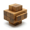 Notch 13-piece burr puzzle with 13 non-identical interlocking wooden pieces fully assembled