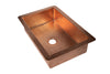 33" Drop-in Single Well Plain Hammered Copper Kitchen Sink