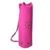 Pink yoga mat bag with decorative elements on a white background