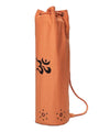 OMSutra Mahashakti yoga mat bag in orange with pull cord closure and hand-installed rivets