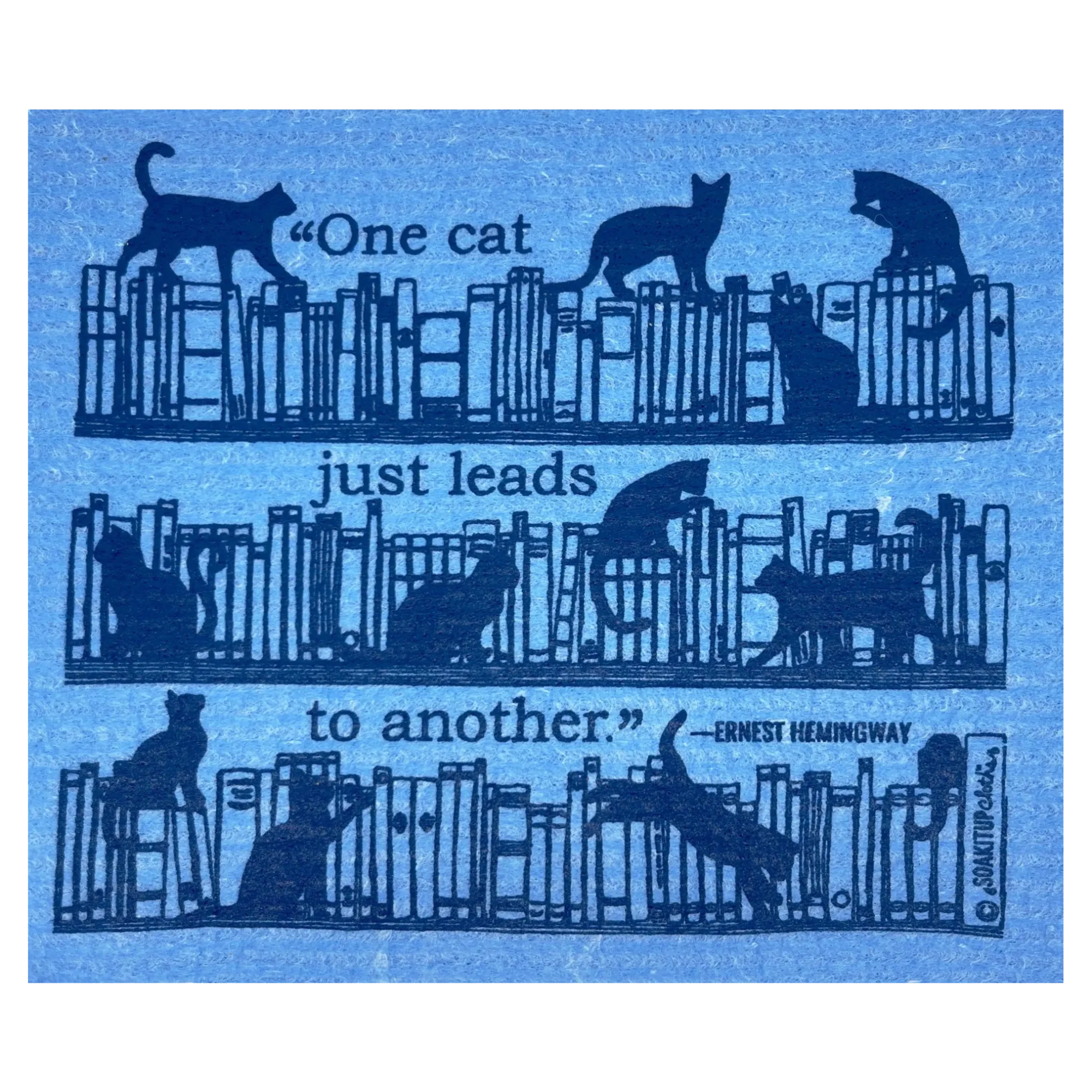 Soak iT Up One Cat Just Leads to Another Hemingway Swedish dishcloth eco-friendly paper towel alternative with colourful cat design, 8 by 6.75 inches
