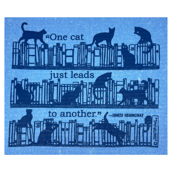 Soak iT Up One Cat Just Leads to Another Hemingway Swedish dishcloth eco-friendly paper towel alternative with colourful cat design, 8 by 6.75 inches