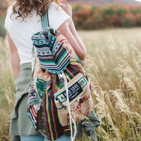 Close-up of the One of a Kind Backpack showing natural texture and vibrant colors