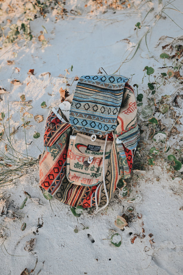 One of a Kind Backpack, a unique upcycled rice bag backpack from Rice Love
