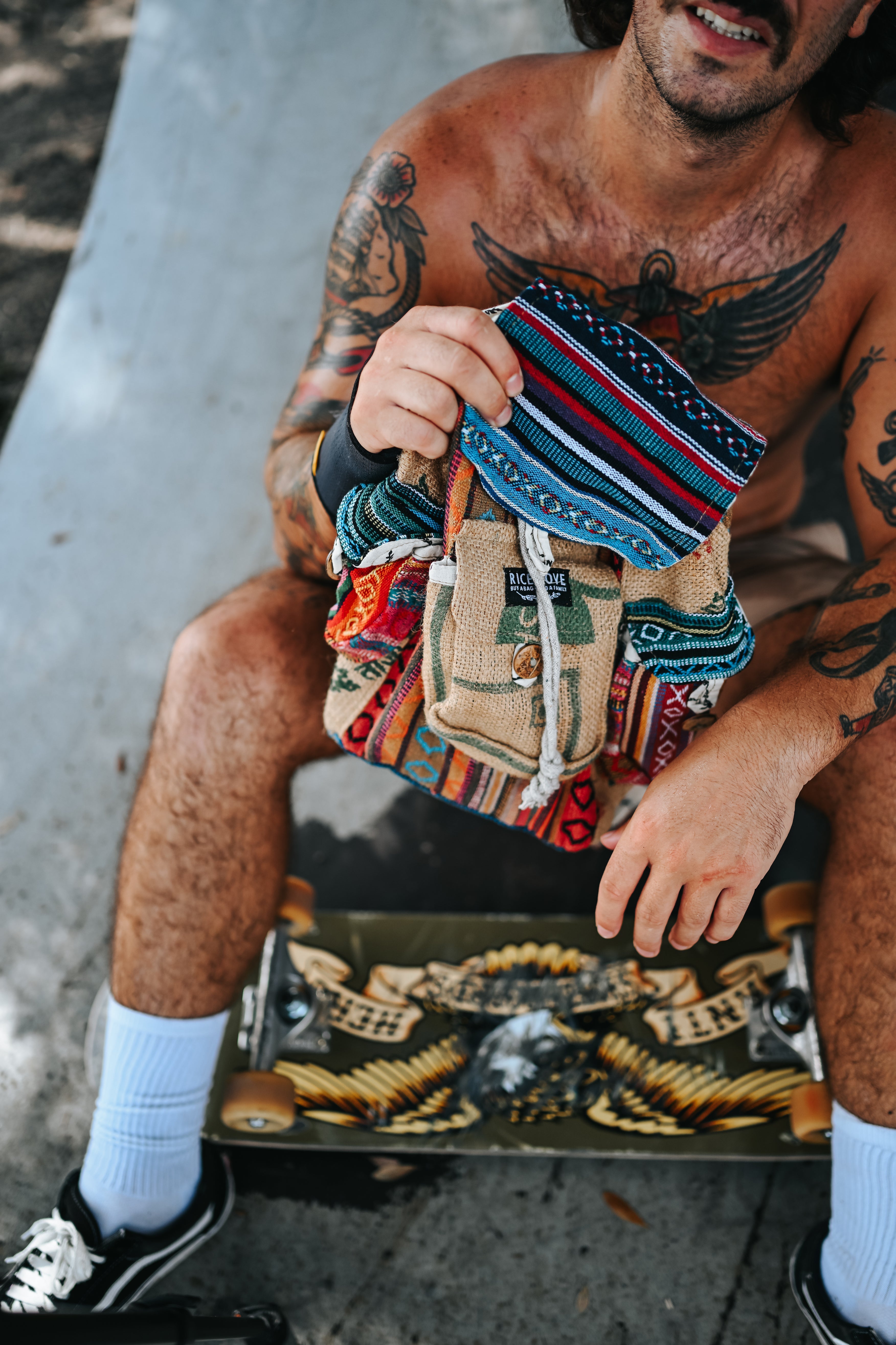 One of a Kind Mini Backpack - Recycled Rice Bag, Nepal